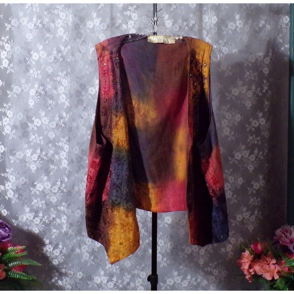 Street Tops - Vintage 80s Tie Dye Vest Size XL 1980s Retro Mirrored Boho Whimsigoth Fairy